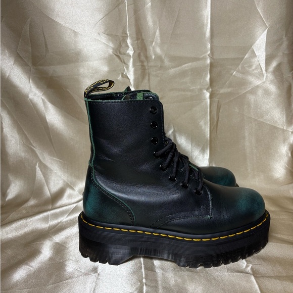 Dr. Martens Jadon black/teal leather platform boots in Vintage Green - Picture 4 of 7